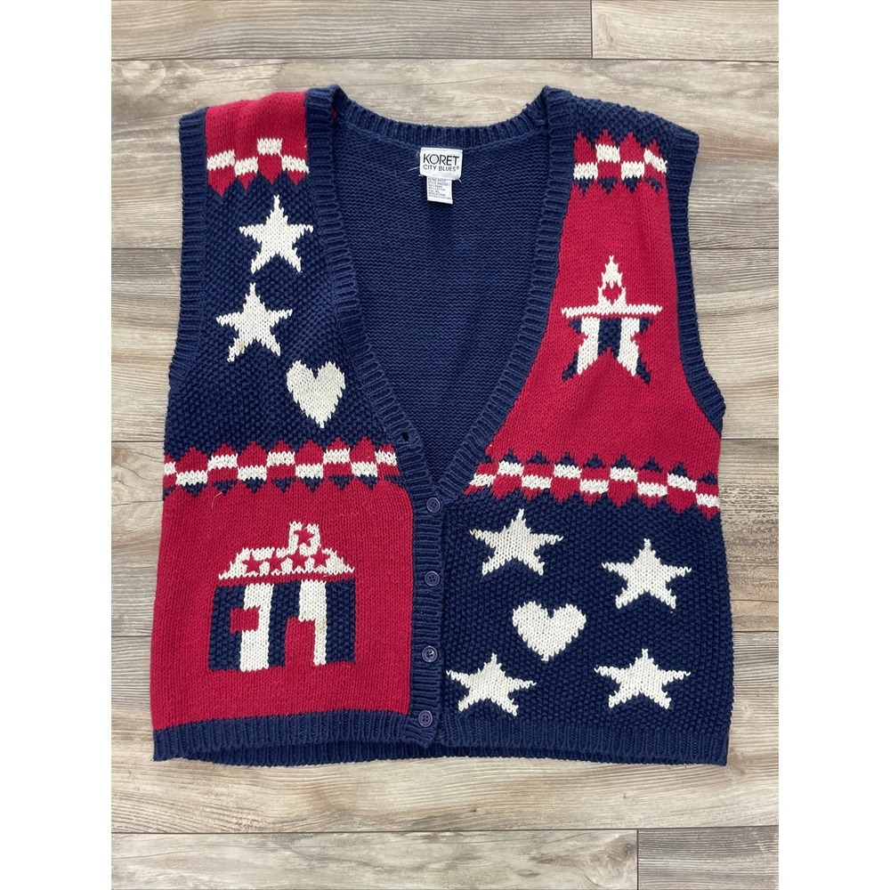Koret City Blues Sweater Vest Womens XL Patriotic Sleeveless Teacher